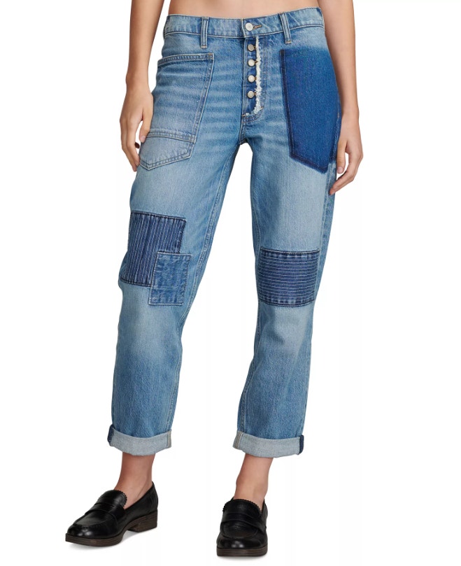 Lucky Brand Women's Patched Boy Jeans Size 6 28a Blue Button-Fly Mid-Rise Nwt